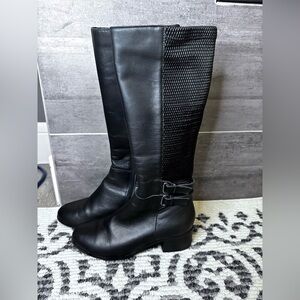 Blondo Black Over-the-Knee Leather Boots with Buckle Trim